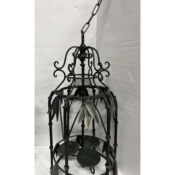 Two Beautiful Vintage Wrought Iron Hanging Candle Holder Three Candles Each - Picture 4 of 10